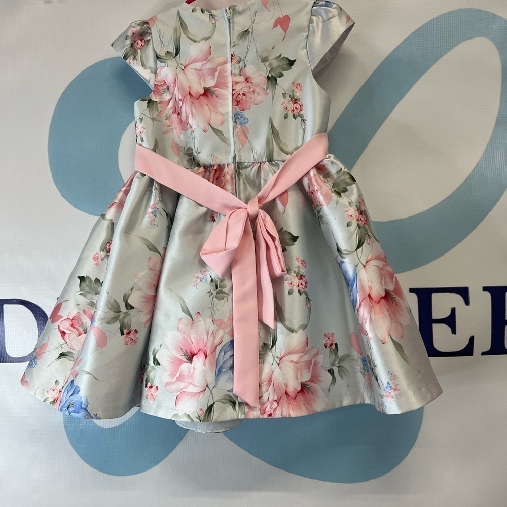 Rare Editions Girls flowery short sleeve dress with front bow and back bow - Picture 9 of 9